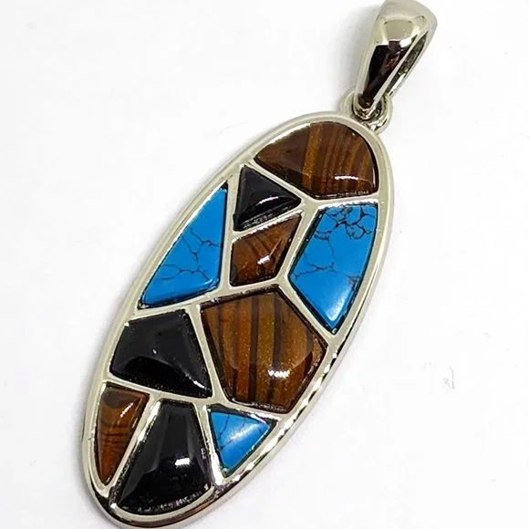 Lia Sophia MATRIX Genuine Turquoise MCM Design Silver Pendent Necklace Slide - Picture 3 of 5